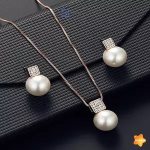 3 Thời Trang Thanh Lịch Giả Ngọc Trai Kim Cương Giả Hình Học Nelace Bông Tai Nữ Cô Dâu Tiệc Cưới Bộ Trang Sức Quà Tặng Mới