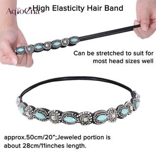 AqToCna Pha Lê Ngọc Cương Bohemian Phụ Kiện Tóc Kim Cương Giả Đính Hạt Băng Đô Quấn Tóc Co Giãn Phong Cách Hàn Quốc AqToCna