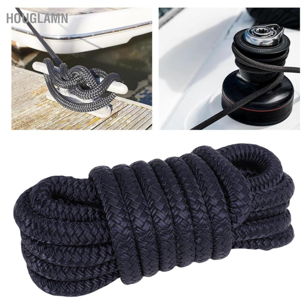houglamn OPPWONG Dock Line Đôi bện nylon 3/8 Inch X 15ft Dây thuyền cường độ cao cấp hàng hải cho 12in Lỗ gắn Thuyền buồm nhỏ Pontoons Tàu cao tốc Cabin và Thuyền đánh cá (Màu đen)