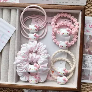 Dễ Thương Nơ Màu Hồng KT Bộ Dây Buộc Tóc Hoạt Hình Cao Su Dây Buộc Tóc Cô Gái Bạn Gái Phụ Kiện Tóc Học Sinh Buộc Tóc