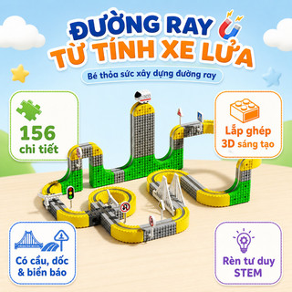 Đường ray từ tính xe lửa – Lắp ráp 3D STEM–Tàu chạy tự động, nhựa ABS an toàn–phát triển tư duy– Đồ chơi giáo dục cho bé