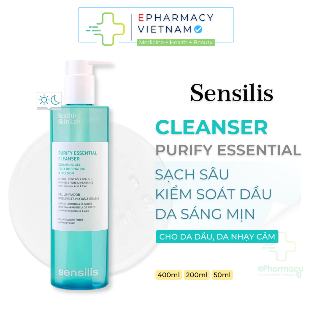 Gel Rửa Mặt SENSILIS Purify Essential Cleanser Giúp Làm Sạch Sâu, Kiểm Soát Nhờn Cho Da Dầu Mụn