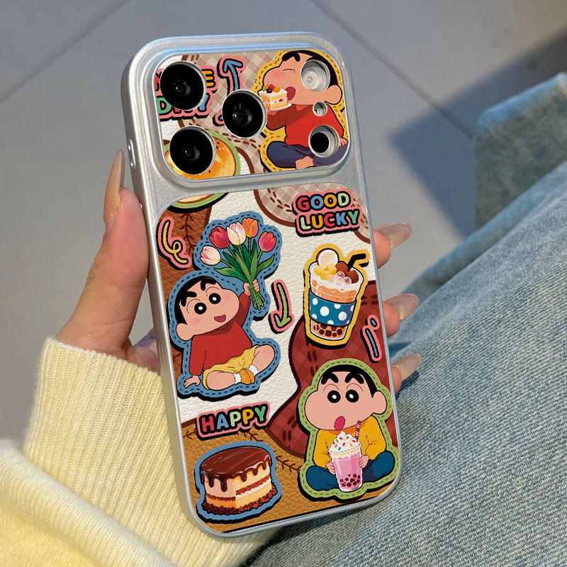 Ốp lưng iPhone Họa tiết da Mạ màu đỏ Crayon Shin-chan họa tiết iPhone 17 16 15 14 13 12 11 Pro Max Plus Max