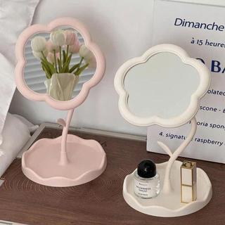 Gương Để Bàn Trang Điểm Hình Hoa Màu Pastel Khung Nhựa ABS Xoay 360 Độ Tiện Lợi