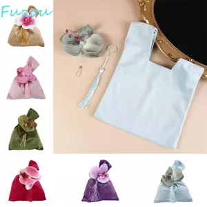 Túi xách thắt nút nhung FUJIZOU, Túi đeo tay hình hoa tua rua, Tay cầm Tope thanh lịch Túi kẹo cưới Dung tích lớn Túi đường lễ hội Đảng