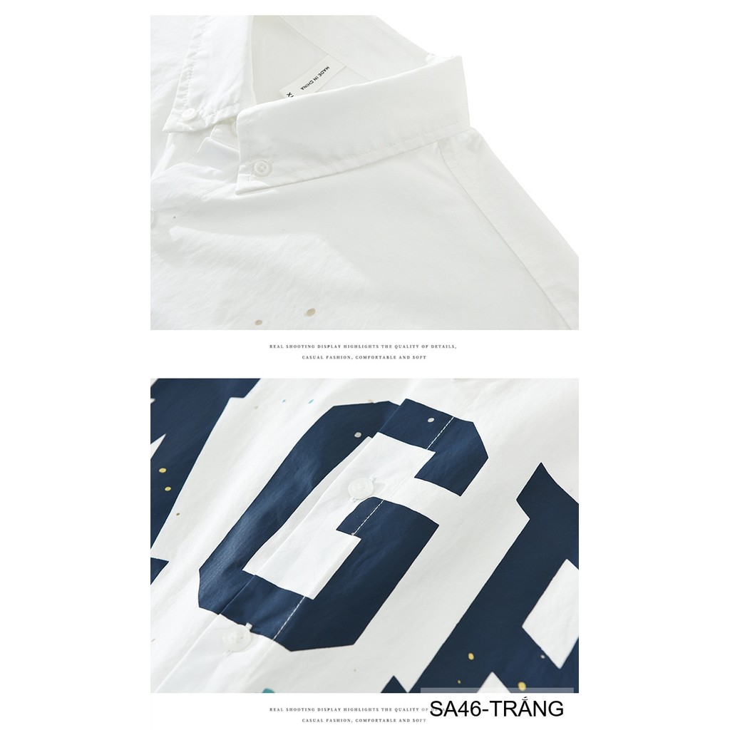 SA46 - Áo sơ mi nam dài tay in chữ AGGP phong cách streetwear, dáng rộng, chất cotton thoải mái