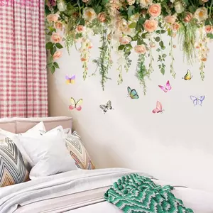 {WELV}Butterfly Floral Wall Sticker 2 pcs Set for Living Room For Bedroom Office Decor