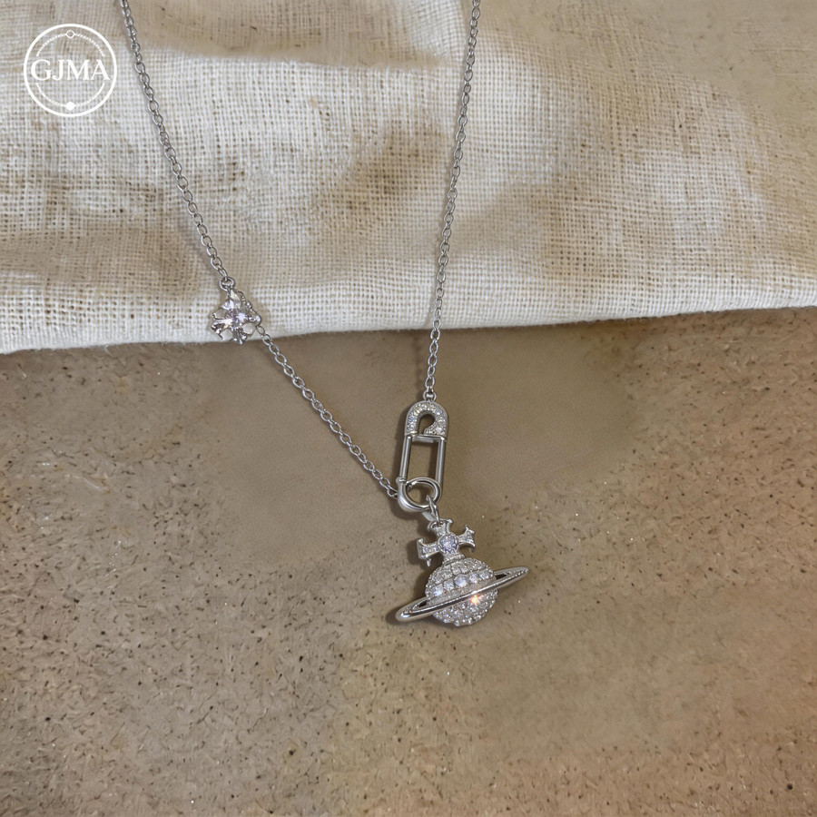Zircon Cross Flower Saturn Mặt dây chuyền Vòng cổ thời trang đơn giản Phụ kiện cao cấp