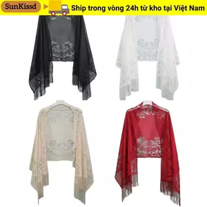 Khăn choàng nữ SUNKISSD, Áo choàng dạ hội nhiều màu rỗng, Áo choàng có khăn choàng tua rua cho nữ