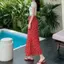 Váy đuôi cá Hàn Quốc màu đỏ lưng cao Retro Tính khí ngọt ngào Mùa hè Phong cách mới Váy ôm hơn