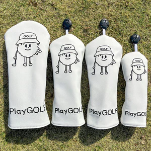 Trắng Câu Lạc Bộ Golf Vỏ Bảo Vệ Hoạt Hình Thêu Gỗ Câu Lạc Bộ Đầu Bao Da PU Chống Thấm Nước Dày Nắp Bao