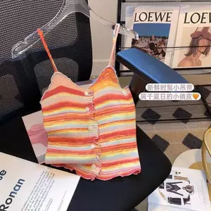 Phiên bản Hàn Quốc Áo Vest sọc ngắn phong cách giả Dopamine Co giãn Đan Camisole nhỏ