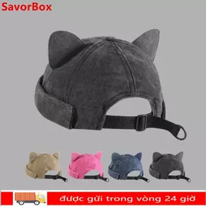 SAVORBOX Tai Mèo Chủ Nhà Mũ, Mũ Không Vành Có Thể Điều Chỉnh Thoáng Khí, Dễ Thương Rửa Cũ Màu Trơn Unisex Mũ Bò Nữ