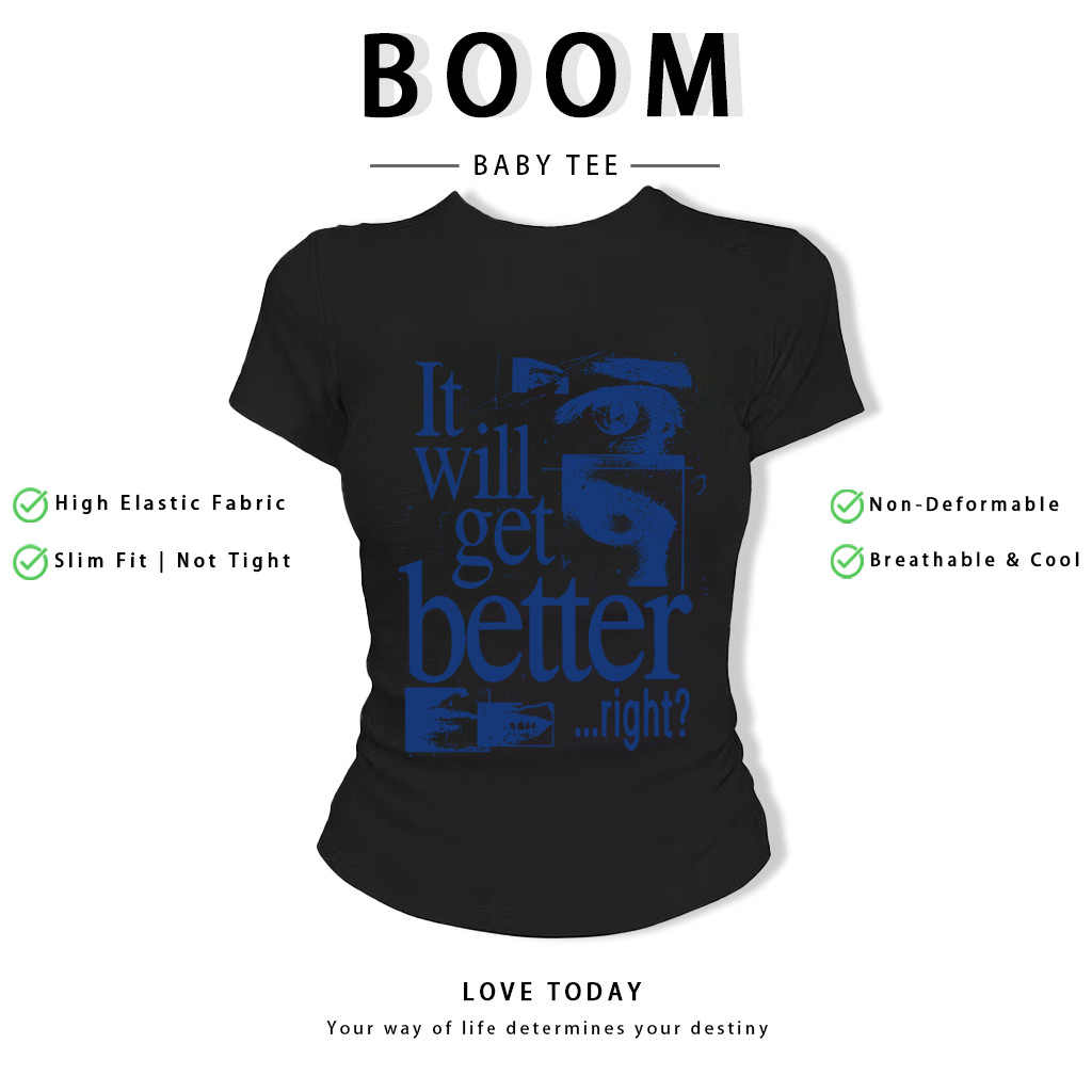 BOOM Áo Baby Tee Nữ Cotton Ôm Body-Áo Thun Ngắn Tay Y2K In Hình PhongCách Mùa Hè, Cổ Tròn Hàng Đầucách hàn quốc phongV11