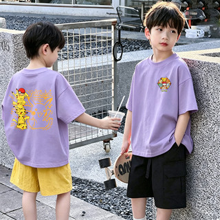 (2-12 tuổi) Áo thun ngắn tay in hình Pokémon cho bé trai, cổ tròn, chất liệu cotton nguyên chất.