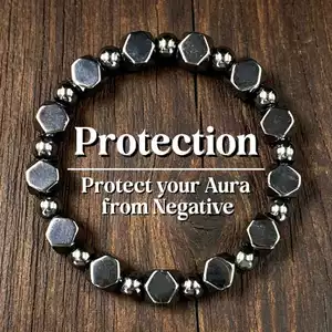 Vòng tay năng lượng Hematite nam - Hạt giọng bạc hình lục giác - Thanh lọc hào quang Khối năng lượng âm Chữa bệnh Trang sức thông thường sang trọng