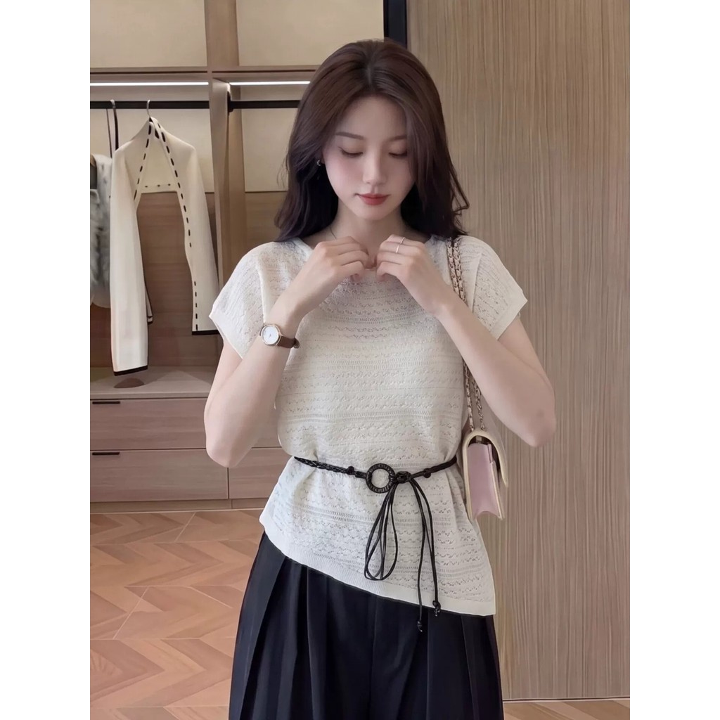 SUXI Hàng dệt kim thông thường màu trơn giản dị dành cho nữ mùa hè mới 260522
