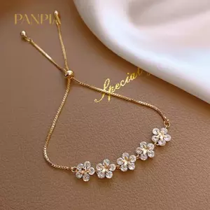 PNPIA- Thanh Lịch Kim Cương Giả Hoa Đẩy Vòng Tay Ánh Sáng Sang Trọng Quyến Rũ Vòng Tay Có Thể Điều Chỉnh Trang Sức Quà Tặng Sinh Nhật Cho Bé Gái Nữ