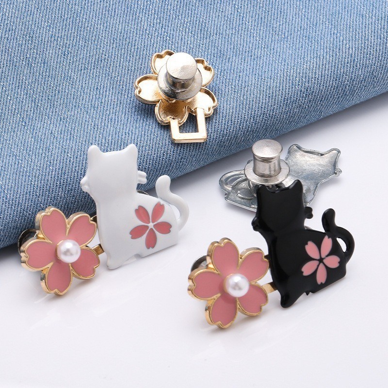 2 Cái/bộ Mèo Và Sakura Thắt Lưng Liền Mạch Holeless Quần Jean Dây Thắt Lưng Nút Điều Chỉnh
