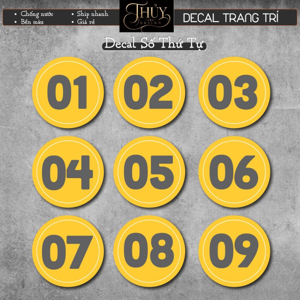 Decal Số Thứ Tự chống nước trang trí dán bàn, dán quán trà sữa, cà phê, quán ăn, dán tường, tủ. TTQ45