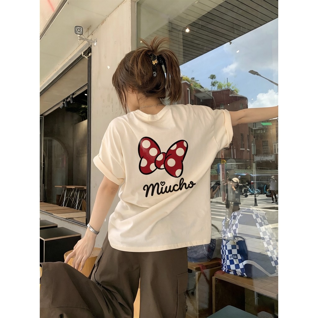 （Giao hàng 24h）Angela Áo thun ngắn tay in hình hoạt hình cotton nguyên chất mùa hè kiểu Mỹ