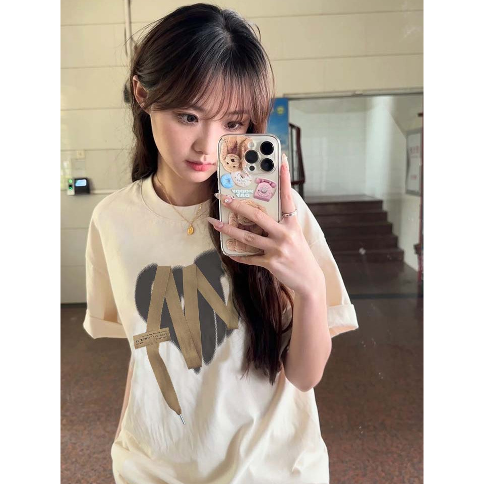 （Giao hàng 24h）Angela  Áo thun  cotton cổ tròn in họa tiết cà phê thời trang mùa hè dành cho cặp đôi