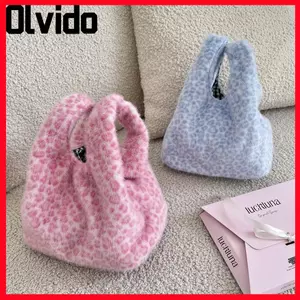 Túi xách sang trọng OLVIDO, Túi lông giả dung tích lớn màu kẹo, Túi xách nữ hình trái tim sang trọng mềm mại thời trang