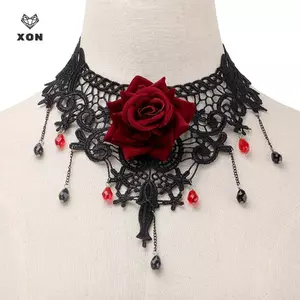 Vintage Hoa Charm Mặt Dây Chuyền Choker Nelace Cho Nữ Gothic Ren sel Xương Đòn Dây Chuyền Trang Sức [Mina]