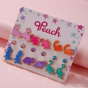 Mới Hoạt Hình Dễ Thương Khủng Long Hợp Kim Nhiều Màu Sắc Trẻ Em Bông Tai Thiết Kế Niche Bông Tai Bé Gái Bông Tai Dễ Thương