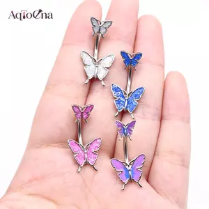 AqToCna 1 Cái 316L Thép Phẫu Thuật Rốn Bụng Nút Nhẫn Bướm Barbell Rốn Nhẫn AqToCna