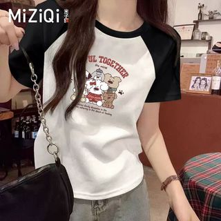 [MIZIQI] Áo thun ngắn tay Cotton nguyên chất dành cho nữ, phong cách Hàn Quốc dáng rộng dáng ôm hơn có đáy