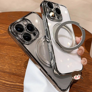 Xoay 360 Giá Đỡ Từ Tính Trong Suốt Ốp Lưng Điện Thoại Realme GT Neo 7 6 5 SE 3 3T 2T 2 GT7 7T GT6 6T GT2 Note 80 70 70T 60 60X 50 5 5S 5i 5G 4G Mạ Bạc Vỏ Đơn Giản Vỏ mềm