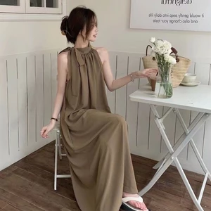 Đầm váy maxi cổ yếm buộc nơ mặc 2 kiểu dáng dài babydool hottrend 2024 xu hướng Hàn Quốc XIMIMI SP135