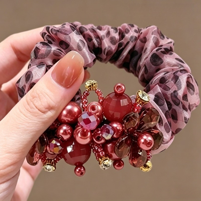 MAUROPOLI Phong Cách Mới Pha Lê Hoa Sợi Lụa Dây Buộc Tóc Ngọc Trai Cao Cấp Thắt Tóc Đuôi Ngựa Bóng Đầu Dây