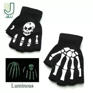 Găng Tay Phong Cách Halloween Thời Trang Dạ Quang Kinh Dị Xương Đầu Lâu Bộ Xương Nửa Găng Tay Unisex Mới Lạ Găng Tay Ấm Mùa Đông Găng Tay