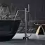 Vòi bồn tắm độc lập GESSI của Ý có công tắc tay quay, vòi nóng lạnh màu xám gunmetal, vòi sen đặt sàn.
