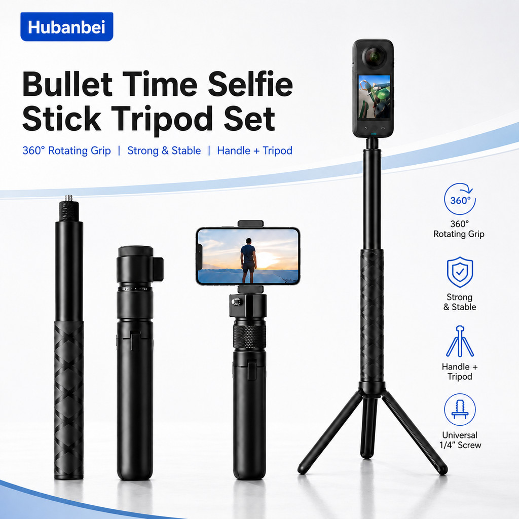 Tay cầm Bullet Time kiêm chân máy cho Insta360 X5/X4/X3, DJI OSMO Pocket 3, GoPro – Tay cầm xoay 360°, ren 1/4", tải trọng 6 lbs