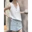 Mùa hè Fat MM Kích thước lớn dáng rộng mỏng hơn trông ren khâu áo Vest không tay cổ chữ V phù hợp cho mọi trận đấu