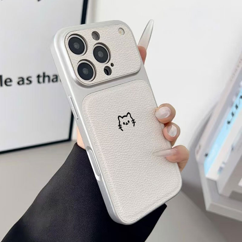 Ốp lưng iPhone họa tiết da mạ họa tiết mèo phù hợp cho iPhone 17 16 15 14 13 12 11 Pro Max Plus Max