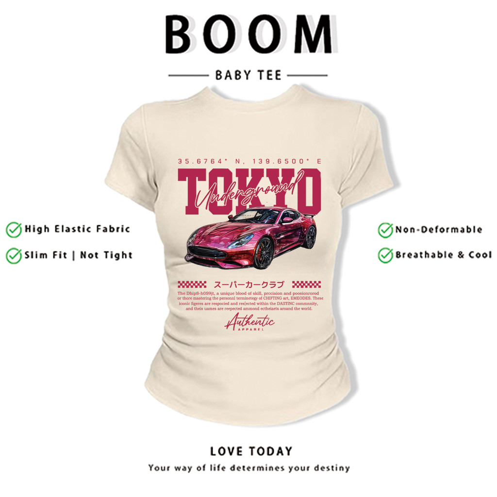 BOOM Áo Baby Tee Nữ Cotton Ôm Body-Áo Thun Ngắn Tay Y2K In Hình PhongCách Mùa Hè, Cổ Tròn Hàng Đầucách hàn quốc phong&39