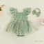 Bé Gái Sinh Nhật Áo Liền Quần Chữ Thêu Họa Tiết Cổ Vuông Bay Tay Áo Tulle Bodysuits Có Băng Đô