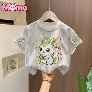 Áo buộc dây cổ tròn ngắn tay thêu unisex cho bé trai và bé gái