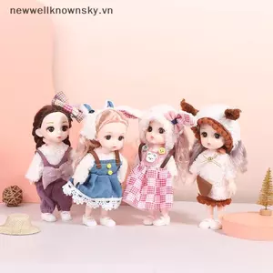 Mới 16cm Mini Búp Bê Di Chuyển Được Khớp Búp Bê 3D Đôi Mắt To DIY Đồ Chơi Búp Bê Có Quần Áo Trang Phục Cho Bé Gái Đồ Chơi SKY