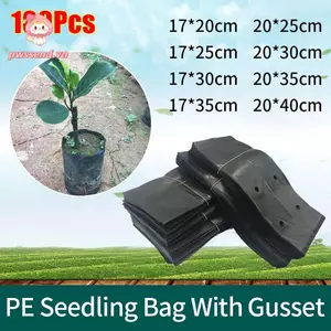 PWSSEND 100 Chiếc Túi Tăng Trưởng Thực Vật, Nhựa PE Có Lỗ Thoáng Khí Trồng, Làm Dày Cây Mầm Non Chậu Trồng Cây Túi Cây Giống Màu Đen để cấy Cây Cảnh Vườn