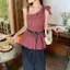 Phiên bản Hàn Quốc của Áo sơ mi không tay hở vai thời trang sang trọng dành cho nữ Mùa hè Phong cách mới Nơ eo hẹp