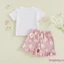 Trang phục mùa hè cho bé gái mới biết đi Áo ngắn tay in hoa Ruffled Trim + Quần Short Bộ 2 chiếc