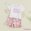 Trang phục mùa hè cho bé gái mới biết đi Áo ngắn tay in hoa Ruffled Trim + Quần Short Bộ 2 chiếc
