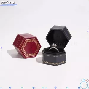 Hộp đựng nhẫn Mini DAYBREAK, Bao bì họa tiết in nắp lật, Hộp đựng trang sức nhỏ gọn hình lục giác cổ điển cho lễ cưới