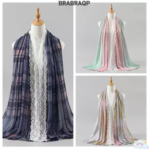 Khăn Hijab BRABRAA, Khăn choàng viền ren 180 * 70cm, Khăn trùm đầu chống nắng thoáng khí chất lượng cao Khăn trùm đầu cho nữ