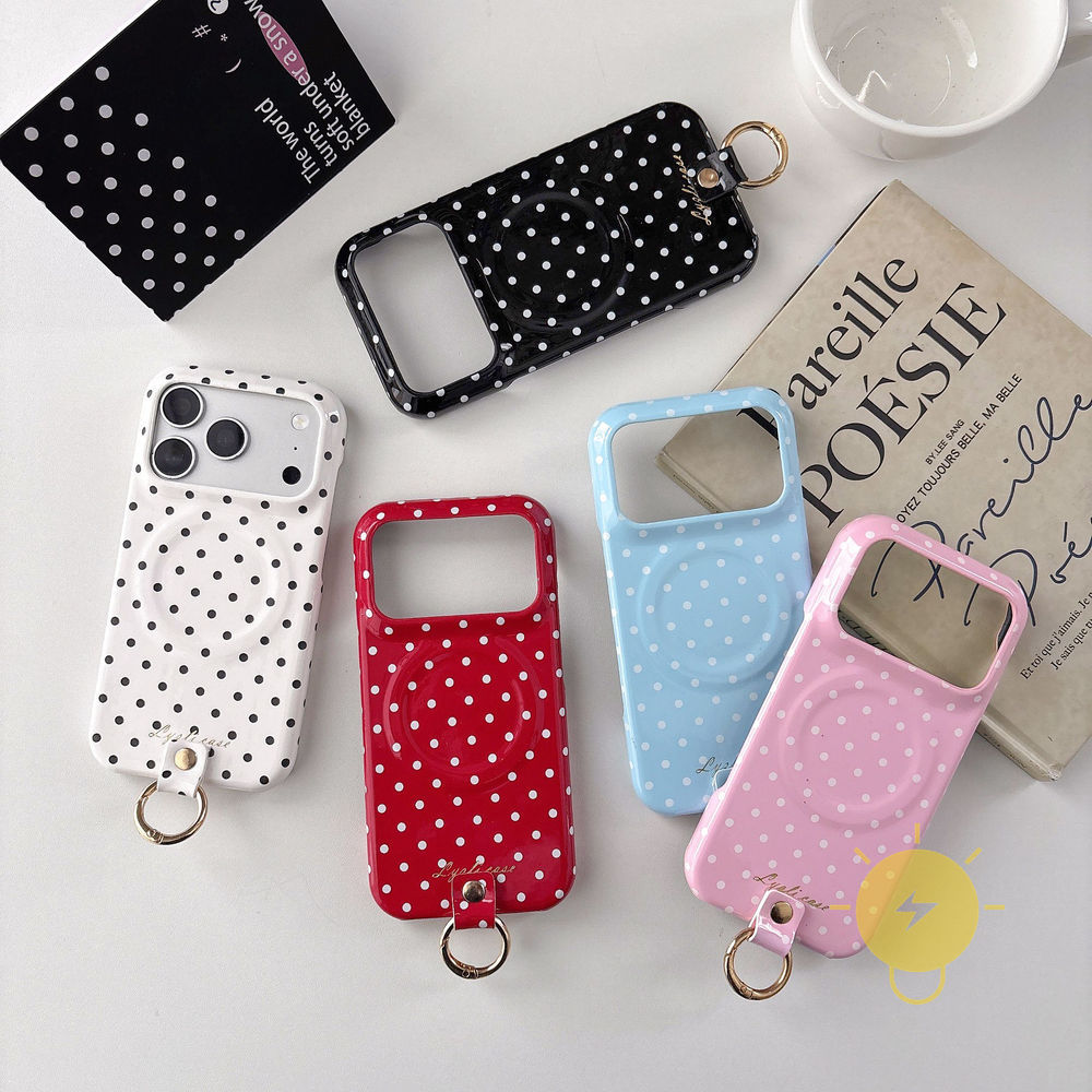 Phone Case For iPhone 17 Pro Max 16 15 14 13 TPU Magnetic Polka Dot Ring Polka Dot Aesthetic Korean Cute
